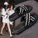 Woodpecker Small Fragrant Wind Pearl For Women's Summer Outwear Fashion Flat Bottom Crossover Flip Beach Slippers_vogvips.com