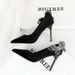 3739-H62L Korean Style Heels With Side Bowknot, Rhinestones, Shih Tzu Velvet, Pointed Toe, Shallow Mouth, Ultra High_vogvips.com