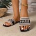 Fashion Mixed Colors Letter Flat Women Plus Size Light Square Toe Casual Slippers Comfort Soft Sole Anti Slip Slides_vogvips.com