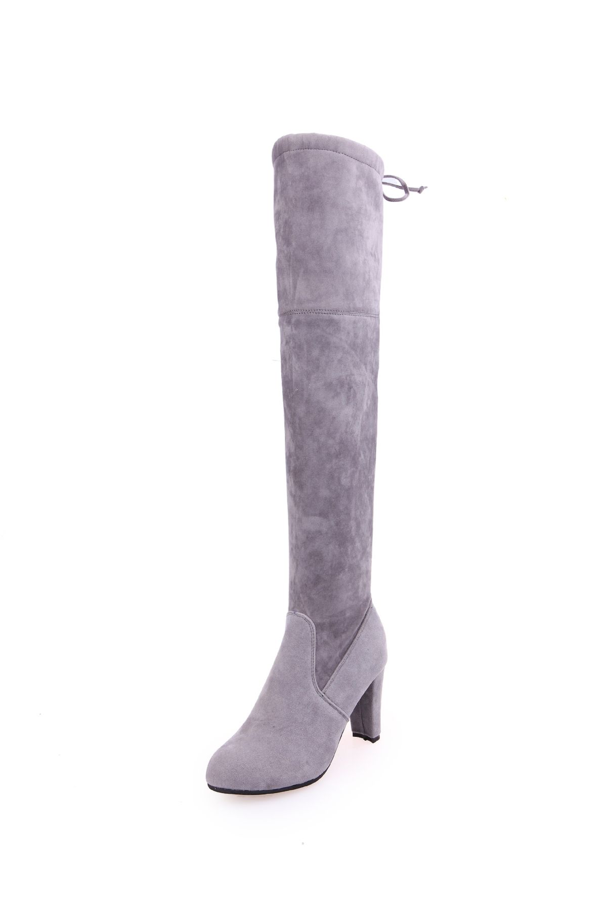Plus Size Women's Over-the-Knee Long Boots Suede High Chunky Heels Black Slimming Gray 34-43_vogvips.com