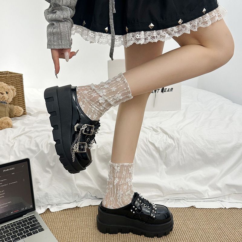 Punk Thick Soled Leather Shoes Lolita Hot Girl Japanese JK Uniform Student With Skirt Mary Jane Loafers_vogvips.com