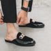Mens Designer Brand Italian Casual Chain Loafers Leather Luxury Business Men Half Shoes Drop Ship Mules Black Slides_vogvips.com