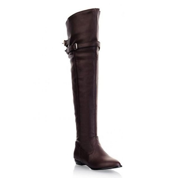 Plus Women's 40-43 44 45 Size Belt Buckle Over-the-Knee Long Flat Sole Riding Boots 181_vogvips.com