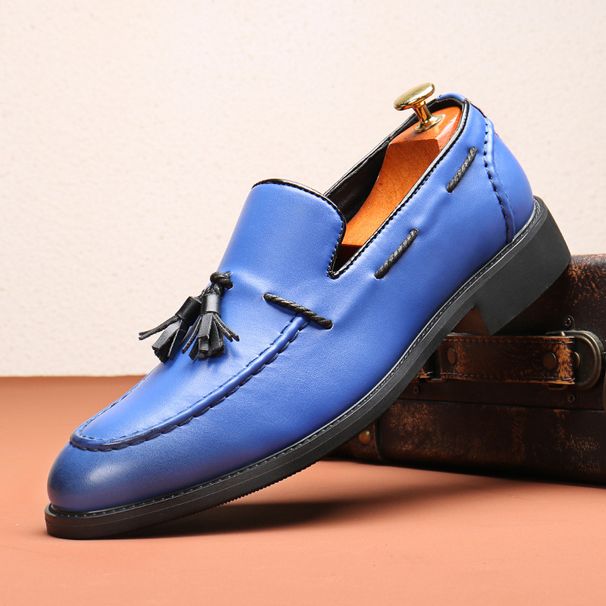 Men's leather shoes summer high-end sense of bean shoes men's slip-on fringe loafers_vogvips.com