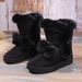 Snow With Fleece Lining 2025 Winter New Style Furry Ball Mid-Calf Lace-Up Student Women's Boots_vogvips.com