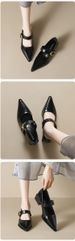 French Pointed Mary Jane Shoes Thick Heel With Shallow Mouth High Heels Women_vogvips.com