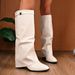 Women's Pointed Toe Wide Leg Boots mid Length Metal Buckle Chunky Heel Straight Trouser Leg plus Size Shoes for Export_vogvips.com