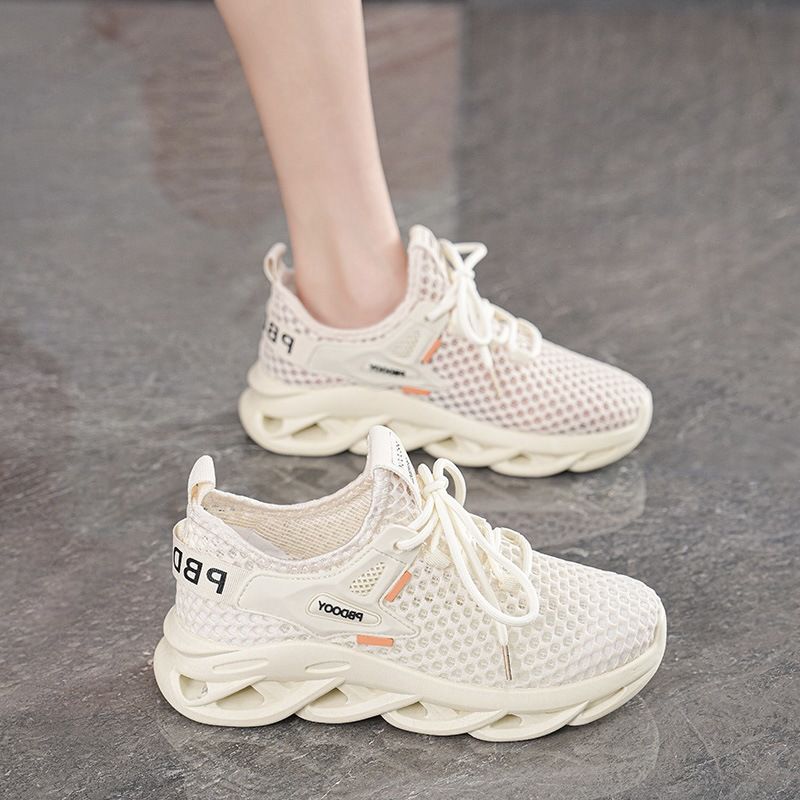 Summer Women's Breathable Hollow Flyknit Mesh Shoes, Women's Korean Style Versatile Thick-Soled Sports Shoes, Casual Run_vogvips.com