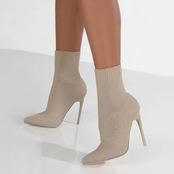 Plus Size Shoes Women's Stretch Knit Over-the-Knee Boots With Pointed Toe And High Heel For Autumn Winter Flyknit Elastic Wool Slip On Peep Toe_vogvips.com