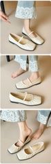 One-word Mary Jane Shoes French Flat-soled Shallow-mouth Single Shoes Women's Head Pleated Ballet Shoes_vogvips.com