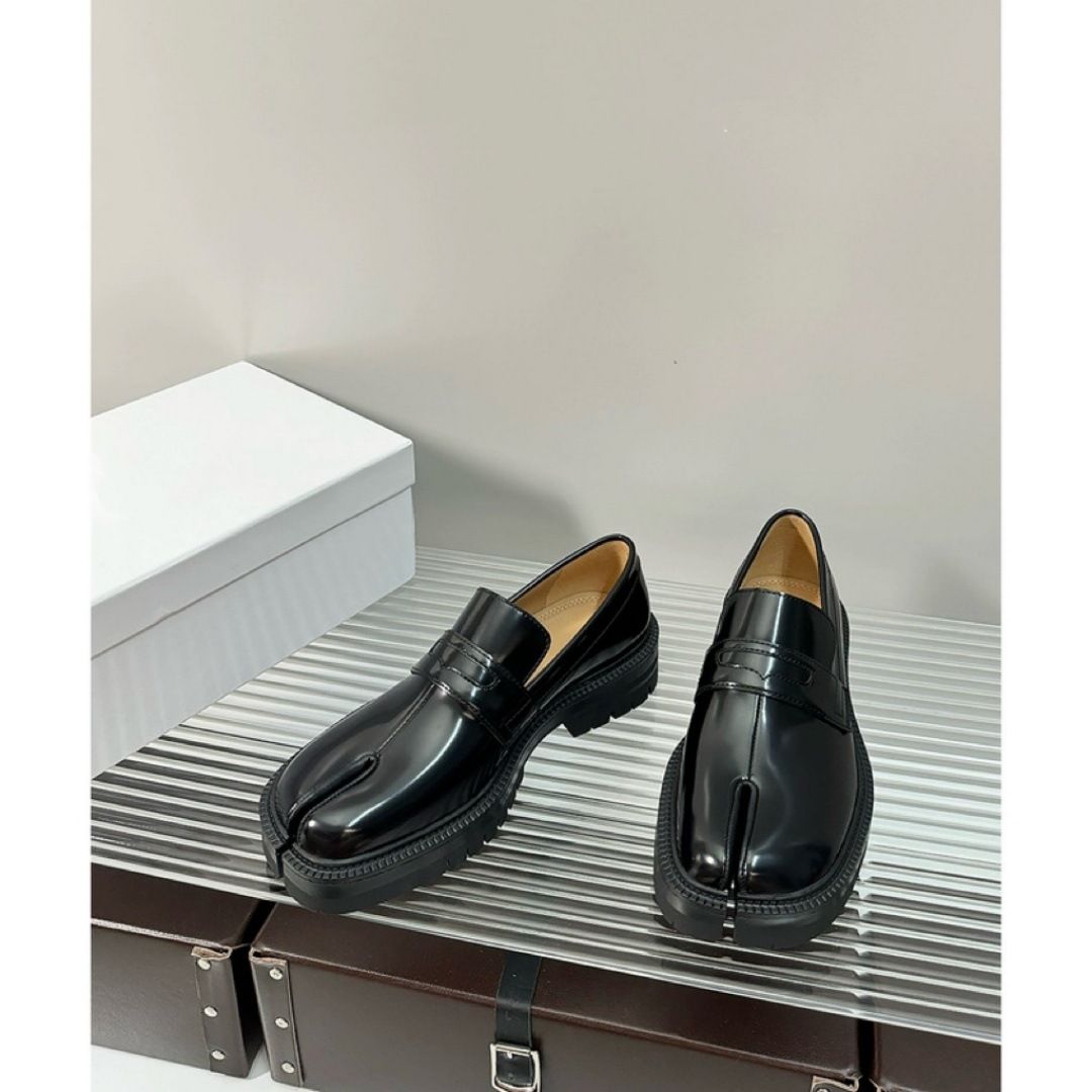 Unisex Tabi Split Toe Women Thick Soled Single Patent Leather Slip On Lazy Pig S Hoof Shoes Loafers_vogvips.com