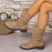 Mid-calf Metal Buckle Slim Boots Autumn/Winter New Style Suede Round Toe Women's Boots_vogvips.com