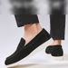 Men's Suede Loafers Bslt Set – Slip-On Driving Shoes With Vintage Buckle Belt (Genuine Leather)_vogvips.com
