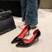 Red Sole High Heels Women 2025 New Patent Leather Color Side Hollow Pointed Toe Thin Heel Non-Slip Shallow Mouth Women's_vogvips.com