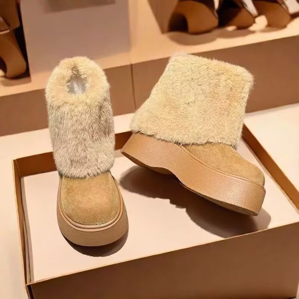 Online Celebrity Snow Boots Women's Winter 2025 New Short Niche Thick Bottom Furry Pants Boots With Velvet Warm Cotton Shoes_vogvips.com