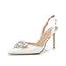 Spring Summer Crystal Buckle Backless Women's Satin High Heel Sandals Plus Size Closed Toe Bridesmaid Shoes White_vogvips.com