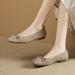 Cameido Women's Casual Shoes - Beige Leather Square Toe 1CM Height 0.5" Sole With Non-Slip Drip Coating_vogvips.com