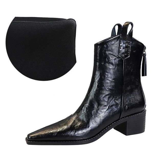 Women's Shoes Retro Hand Patterned Winter Ankle Boots Women's Boots Chunky Heel Mid Heel Pointed Toe Riding Boots Short Boots_vogvips.com