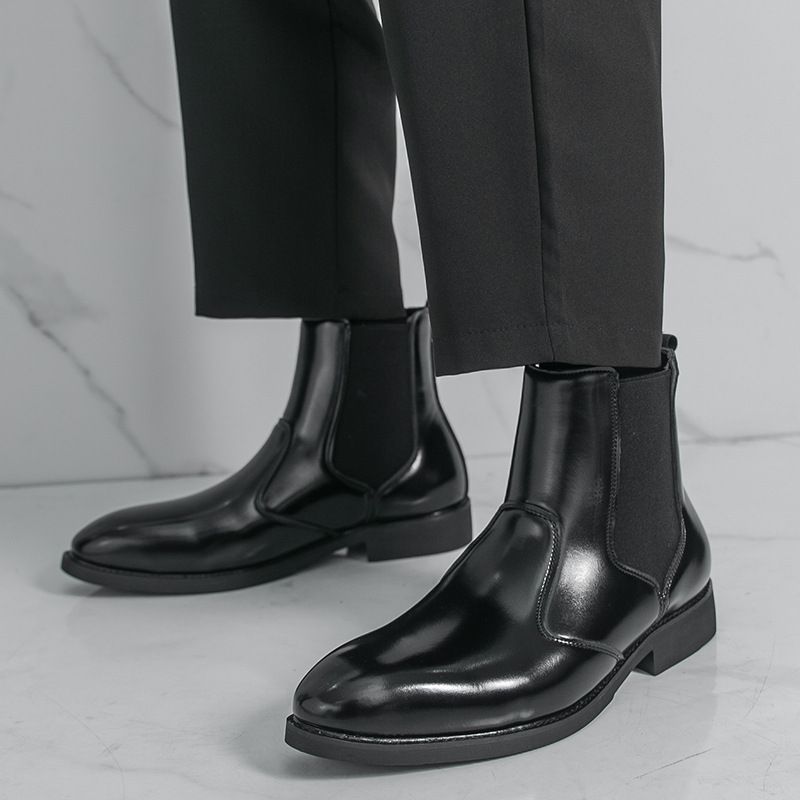 2025 New Plus Size 46 Chelsea Golden Boots For Men, Pointed, Handsome, Trendy, Luxurious, Generous, Patent Leather Shiny High Top Leather Boots_vogvips.com