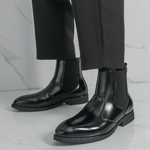 2025 New Plus Size 46 Chelsea Golden Boots For Men, Pointed, Handsome, Trendy, Luxurious, Generous, Patent Leather Shiny High Top Leather Boots_vogvips.com