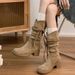 Wasteland Style Handwoven Tassel Knight Women, Thick Sole, Chunky Heel, Over-the-Knee, Slimming, Slouchy Mid-Calf Boots_vogvips.com
