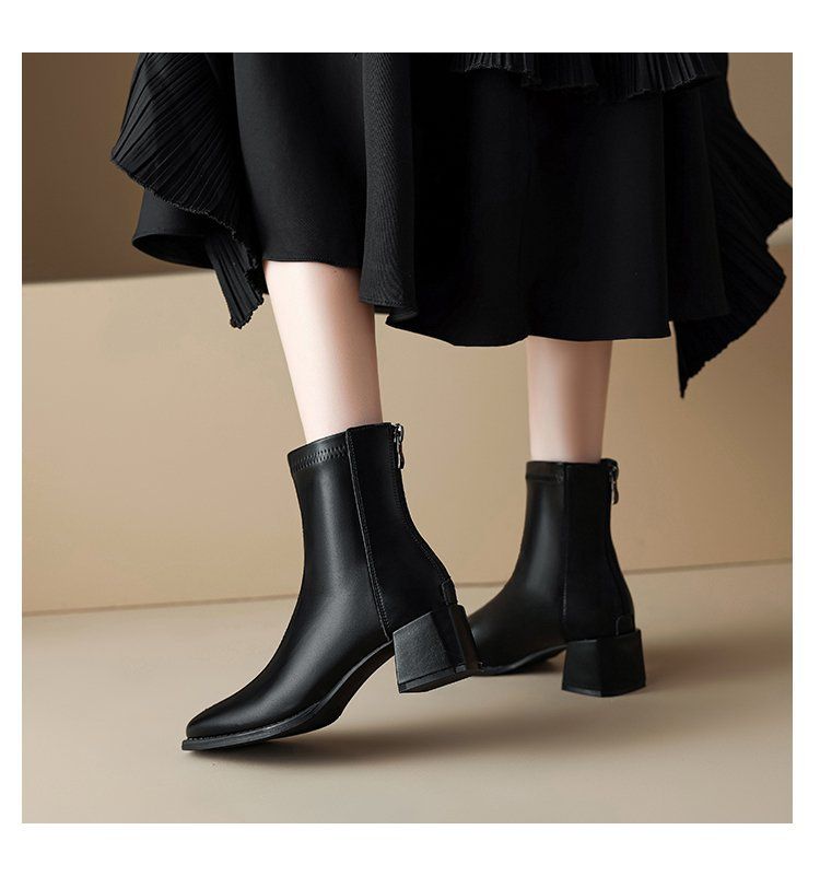 Autumn New Slim For Women British Style Commuting Fashion Simple Versatile Chunky Mid Heel Round Toe Ankle Boots_vogvips.com