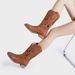 Women's Western Cowboy Boots Autumn Embroidery Hollow V Neck Desert Thick Heel Martin Square Head Shoes_vogvips.com