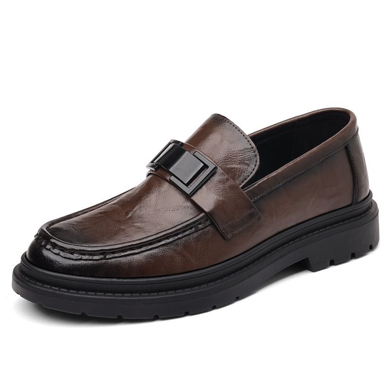 Men's Genuine Leather Round Toe Loafers Handcrafted Texture Comfort Slip-on Shoes_vogvips.com