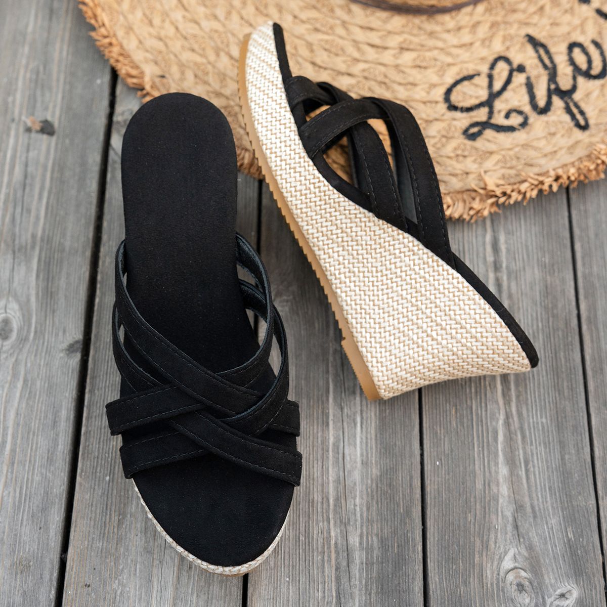 Women's Woven Hollow Wedge Sandals Open Toe Platform Summer Shoes plus Size_vogvips.com