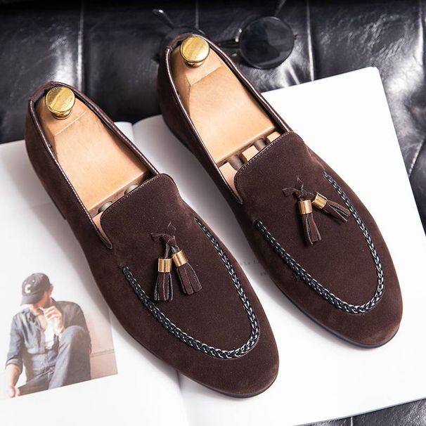New Fashion Tassel Black Business Casual Daily Yellow Matte Office Men's Shoes One Foot Pedal Brown Banquet Dress Leather Shoes_vogvips.com