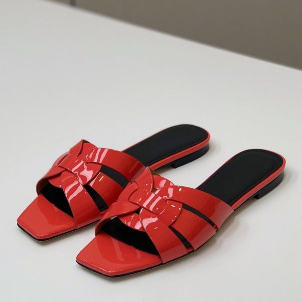 New Tribute Woven Mules Sandals Slippers Slides Heeled Flat Heels Pointed Toe Cap Women's Luxury Designers Patent_vogvips.com