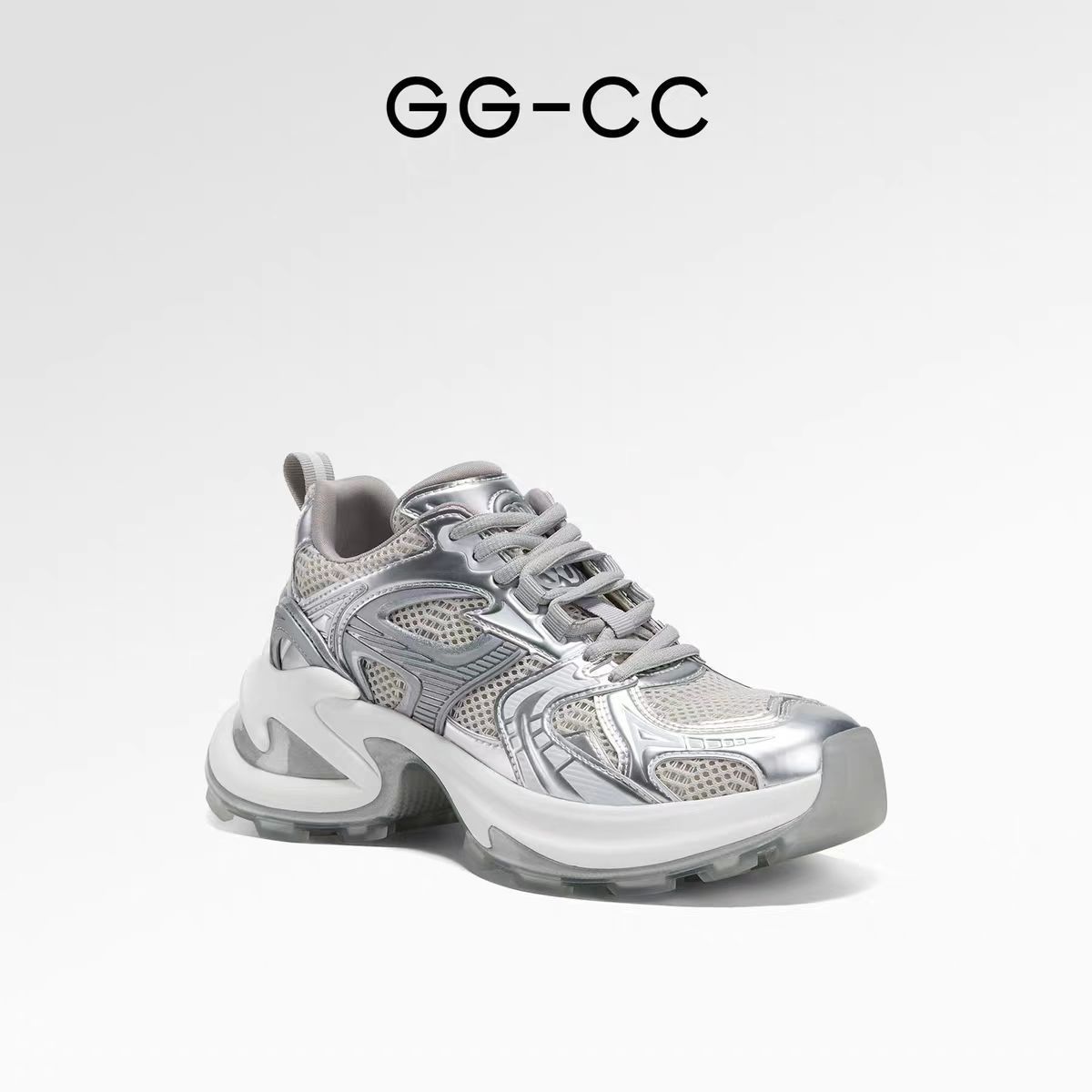 Hardcore Strength GGCC Autumn Trendy Cool Silver Thick-Soled Height-Increasing Dad Women's Casual Sports Shoes_vogvips.com