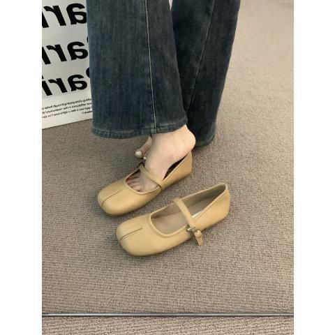Flat Gentle Evening Shoes, French Style Cream Yellow Pig Trotters, Single For Women In Spring And Autumn, Soft Soles_vogvips.com