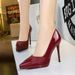 8366-3 Wind Waterproof Platform Lacquer Butterfly Bow Style Women's Shallow Mouth Pointed Ultra High Heels Single Shoes_vogvips.com