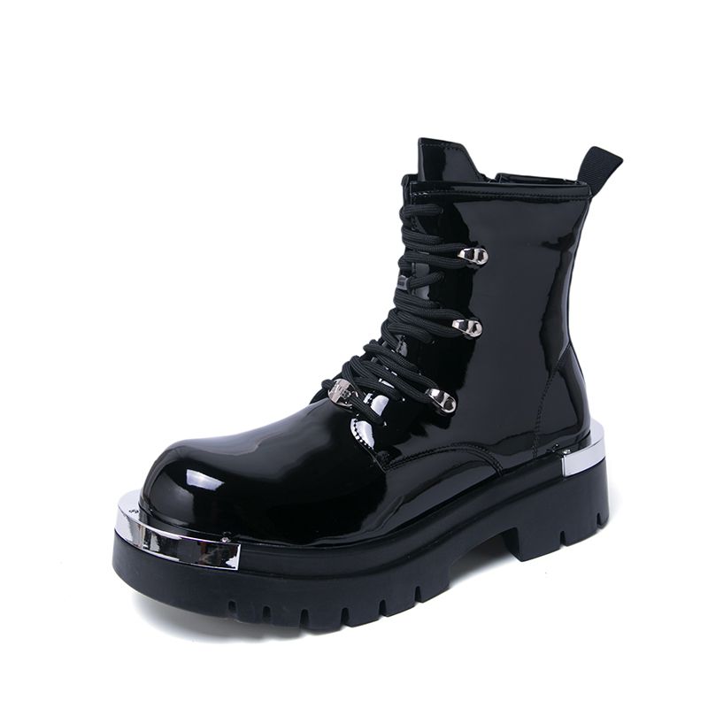 boots Fashion New Punk Style Niche Big Head Black Men's Boots Thick Sole Lace-up Casual Business Top Motorcycle Boots Commuting Work Boots_vogvips.com