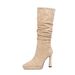 9399-1 Women's Chunky High-Heeled Long Boo, Pointed Toe, Slim Fit, Waterproof Platform, Side Zipper, Suede Pleated_vogvips.com
