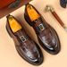 New Fashion Men's British Black Business Casual Loafer Shoes Daily Driving Office Leather Shoes One Foot Pedal Lazy Brown Banquet Dress Wedding Men's_vogvips.com