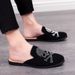 European Station Fashionable Black Rivet Mules Four Seasons New Trend Black Slip-on Men's Shoes Slip-on Nightclub Casual Banquet Dress Shoes_vogvips.com