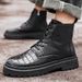 Men's Retro Chunky Sole Side-Zip Ankle Boots - Fashionable PU Leather Lace-Up Height Increasing Casual Boots_vogvips.com