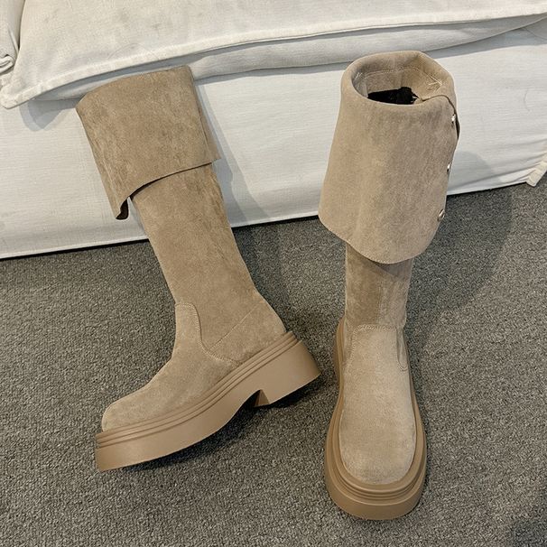 Two-Way Fold Thick-Soled Long For Women 2024 Winter New Chunky Heel Over-the-Knee Riding Boots Spring Autumn Style_vogvips.com