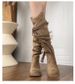 2025 New Retro Wasteland Style Fringed Rider Boots, Thick Heel But Not To The Knee, Long Boots, Slim-fitting, Piled Mid-calf Boots For Women_vogvips.com