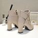autumn And Winter New Pointy Short Boots Metal Decorative Side Zipper Thick Heels For Women A Piece_vogvips.com