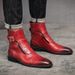 Men's Classic Pointed Toe Martin Boots - Stylish High Top Leather Boots For Autumn, Slip-Resistant & Comfortable, (Brown/Black/Red)_vogvips.com