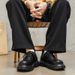 Men's Derby Shoes, High-End Feel, Spring Thick-Soled, Height-Increasing Leather Shoes, Young Trendy Brand, Commuter Blac_vogvips.com