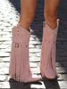 Women‘S Riding Western Knee High Boots Pointed Toe Chunky Heel Buckle Fringe Fashion Music Festival Boots For Girls_vogvips.com