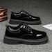 Bright Work Shoes Lace Up Black Big Head Shoes Four Seasons Students Fashion Casual Leather Shoes_vogvips.com