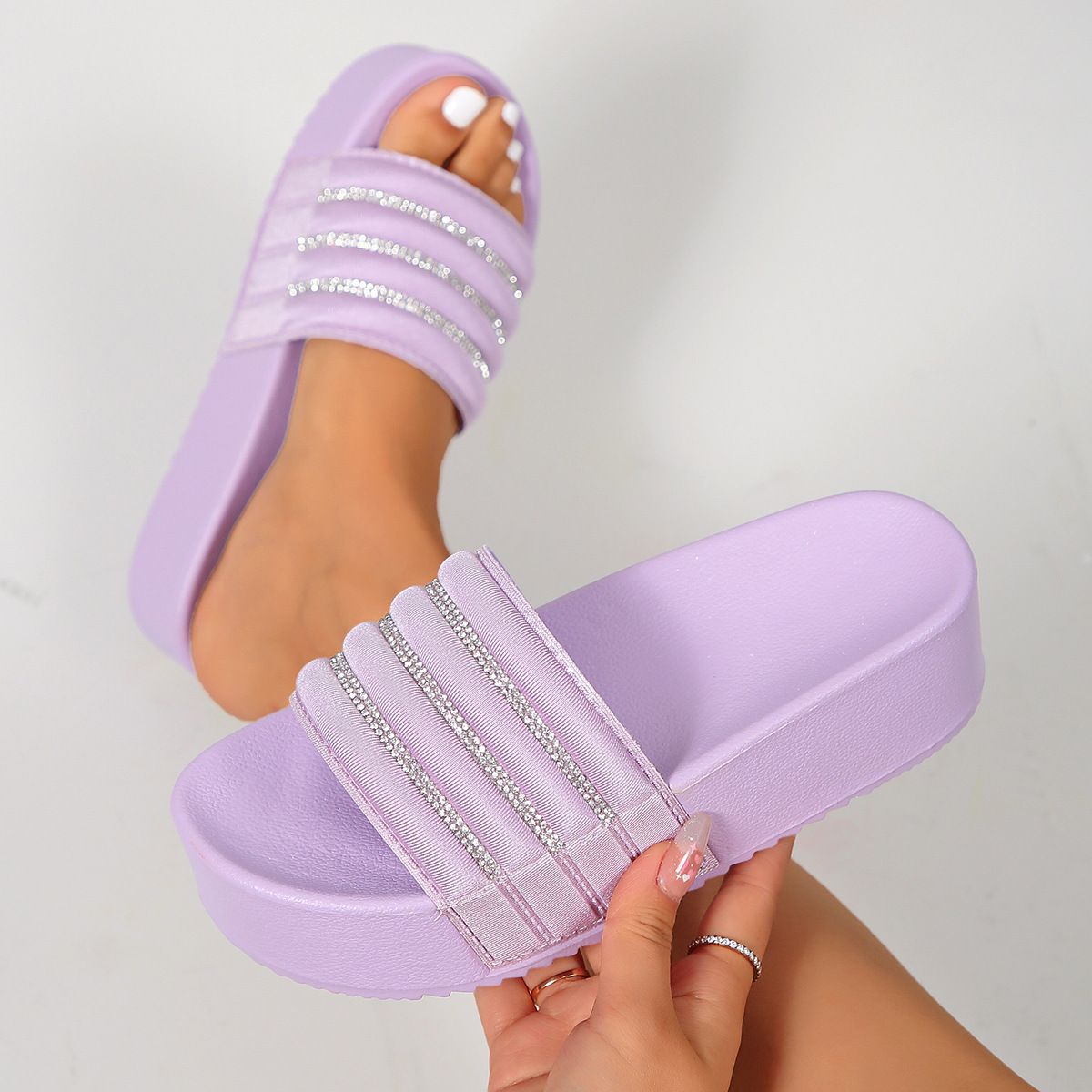 Rhinestone Sponge Platform Sandals For Women Summer Beach Holiday Slippers_vogvips.com