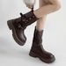 Cowhide Western Cowboy Martin Heel Slimming Autumn Winter Thick Sole Height Increasing Versatile Mid-Calf Short Boots_vogvips.com