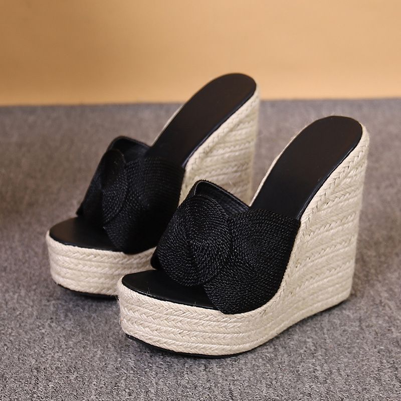 15cm Super High Heel European And American Wedge Platform High-Heeled Slippers, Fashionable Women's Shoes With Straw_vogvips.com