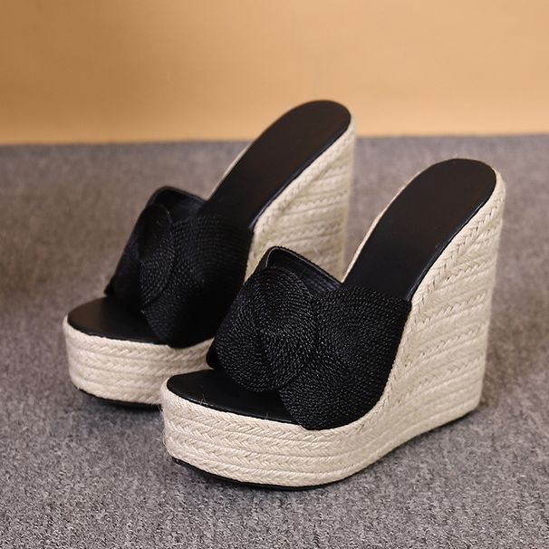 15cm Super High Heel European And American Wedge Platform High-Heeled Slippers, Fashionable Women's Shoes With Straw_vogvips.com